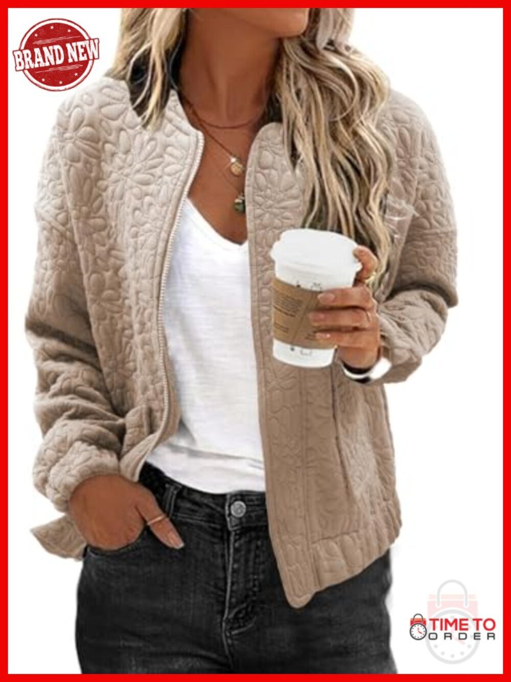 Bomber Jacket Lightweight Quilted Casual Zip Up Long Sleeve - Picture 1 of 6